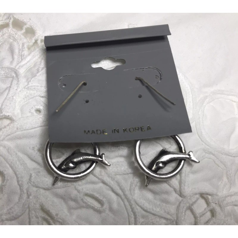 Unbranded Dolphins Jumping Through Hoops Silvertone Earrings