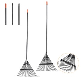 Daxguard 42 HRC Steel Gardening Leaf Rake, 24 Tines 23.2" Wide,Adjustable Split Long Handle 33-67",Suitable for Raking Leaves and Lawn Tidying,Garden rake and thatch rake Suitable for Adults（2 Pack