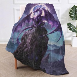 TRYYN Full Moon Mystic Dragon Throw Blanket for Couch Picnic Camping Bedroom Decor, Night Sky Majestic Purple Dragons, Super Soft Cozy Plush Fluffy Fleece Blankets Gifts for Adults, 60x50 Inch