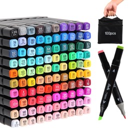 Kebuye 100 Colors Alcohol Markers Set, Dual Tips Blender Art Markers for Drawing Sketching Coloring Artist Pens and Underlining, Professional Permanent Sketch Markers for Kids Adult Coloring