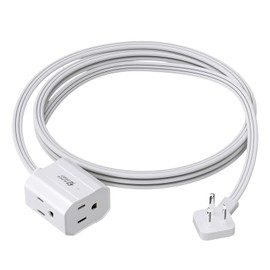 SUPERDANNY Extension Electrica Plana 1.8 Metros, 16AWG 3 Enchufes Multicontacto Pared, Outlet Extender 1625W/13A, Extension Uso Rudo para Hogar Oficina, Blanco