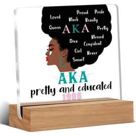 Hiagkmet Aka Sorority Gifts for Women, Aka Paraphernalia Acrylic Plaque Gift, Alpha Kappa Alpha Sorority Gifts, Pretty and Educated AKA Desk Signs Decor 4 × 4 Inches