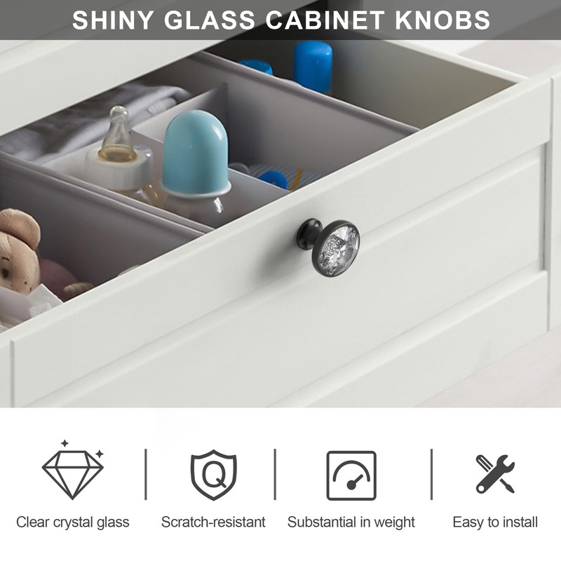Alzassbg 10 Pack Clear Crystal with Matt Black Base Cabinet