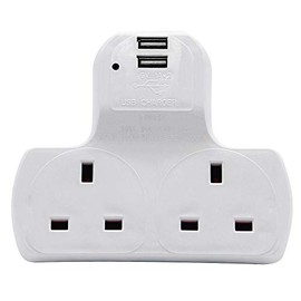 Innoteck 2 Way Plug Extension Socket with Neon Indicator - Includes 2 USB Slots - 1 Amp USB Charging Current- Compact & Lightweight - 13A Fused UK Plug Power Socket for Bedroom, Office, Kitchen, White