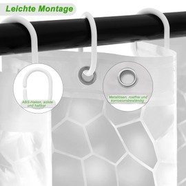 WOLTU Shower Curtain 180 x 180 cm with Weight Magnet Bottom, 0.2 mm Eva Bath Curtain, Semi-Transparent, Waterproof, Anti-Mould, Curtain with 3D Pattern for Shower and Bathtub with 12 Shower Curtain