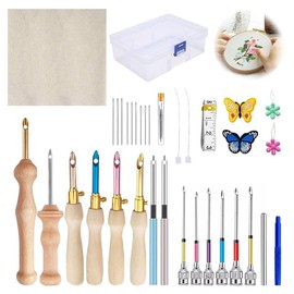 Punch Needle Kit, 35 Pcs Adjustable Punch Needle Tool, Wooden Yarn Punch Needles Set, Punch Needle Embroidery Kit for Embroidery Floss Cross Stitching Beginner