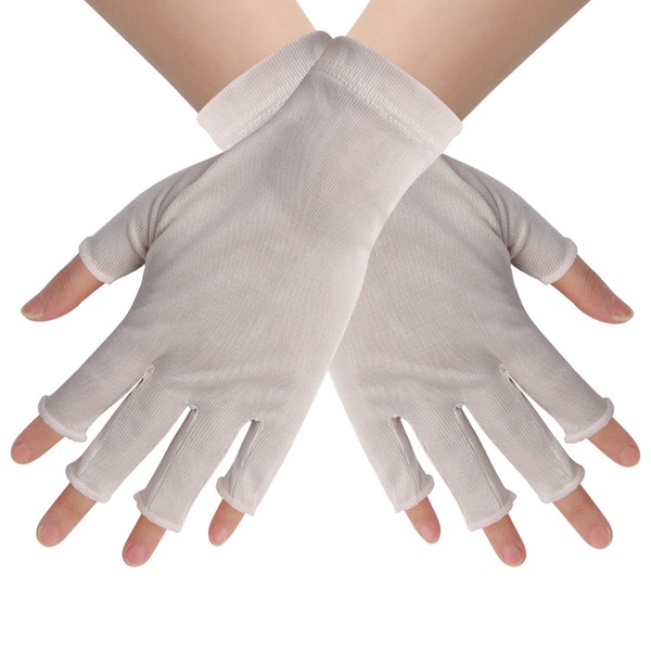 CINECE Women's Silk Gloves, Fingerless, Hand Care, UV Protection, Sunburn & Rough Hands, Moisturizing, Heat Retention, Protection (Half Fingers, Off White)