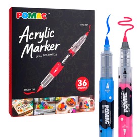 POMAC Rotuladores de Pintura Acrílica de Doble Punta Colores Surtidos, Marcador Acrílico Líquido Directo con Pincel y Punta Fina, Marcador de Pintura (36)