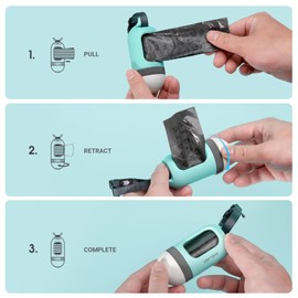 Dog Poop Bag Dispenser, Retractable Dog Waste Bag Holder for Dog Leash, Poop Bag Dispenser, Dog Walking Accessory (White/Pink)