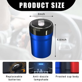Yourkar Car Ashtray, Portable Smokeless Cylinder Cup Holder Ash Tray, Smokeless Auto Ash Tray with Lid & LED Blue Light for Most Vehicles, Universal Interior Car Accessories (Blue, Large)
