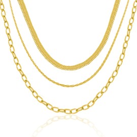 FACOKO Gold Herringbone Necklace for Women, 18k Gold Plated Long Lariat Necklace, Men Paperclip Snake Chain Necklace, Layering Gold Necklace Set (Individual Lobster Clasp), Gold Plated, No Gemstone