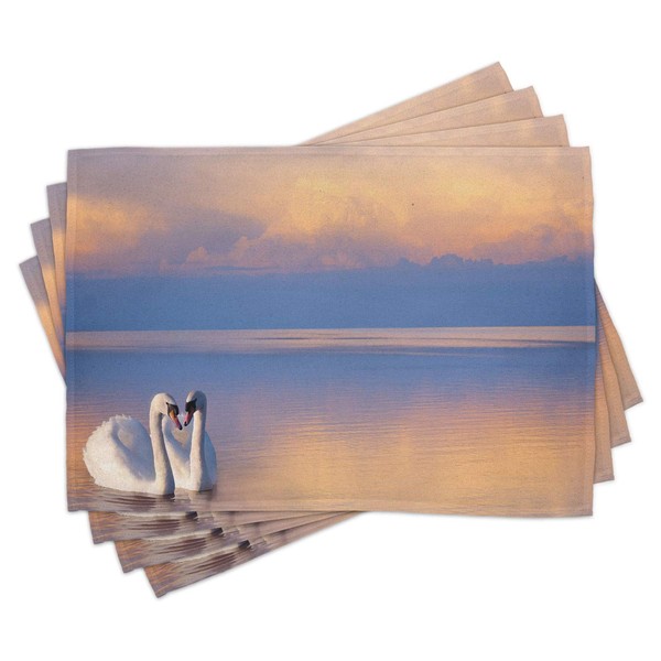 Lunarable Swan Place Mats Set of 4, Swan Couple Floating