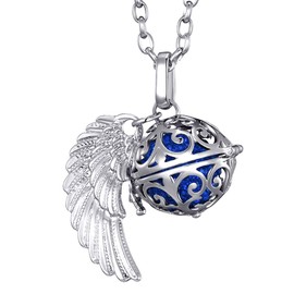 Morella women’s guardian angel necklace stainless steel 70 cm with pendant angel’s wings and chime ball zirconia,in jewellery bag, Stainless Steel