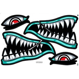 1 Sheet 270 mm x 180 mm Shark Throat Monster Mouth Green Sticker Motorsport Motocross Car Scooter Tuning Sticker Weatherproof Model Making