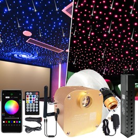 Starlight Headliner Kit, Twinkle 16W Fibre Optic Lights Star Ceiling Light, RGBW Sound Sensor Light Source with Music+APP+Remote Control for Home&Car (Meteor+550pcs*0.03in*13.1ft/4m)