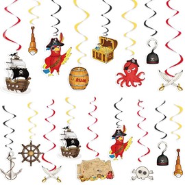 WERNNSAI Pirate Party Decorations - 24 PCS Pirate Party Supplies Pirate Treasure Hanging Swirl Streamers for Kids Boys Pirate Caribbean Birthday Party Decorations Baby Shower Ceiling Hanging Decor