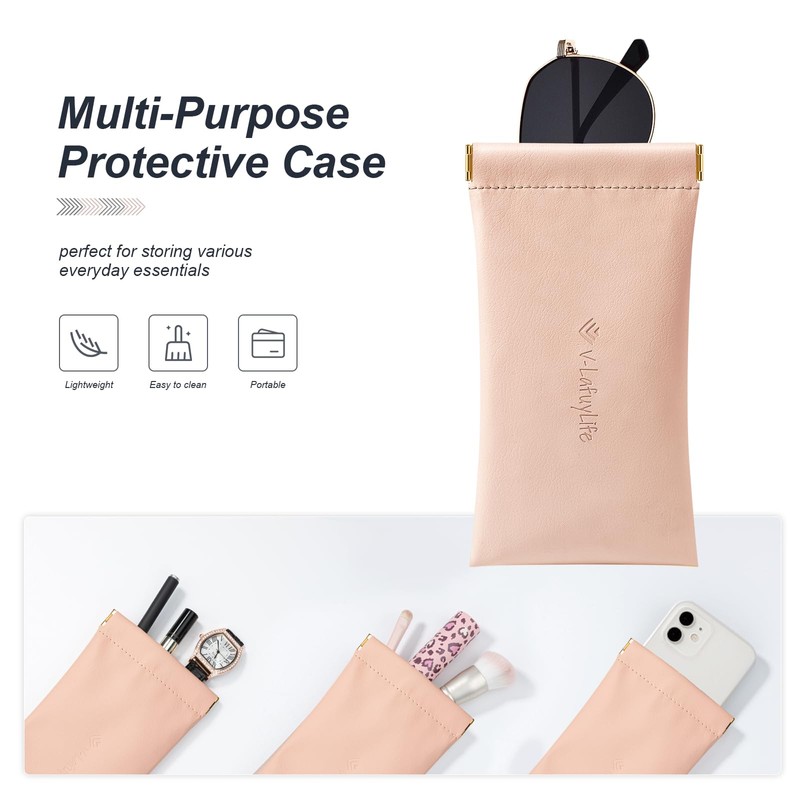 V-LAFUYLIFE Glasses Case Soft 2 Pack - Portable Leather Squeeze
