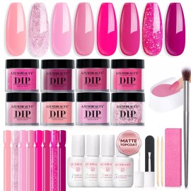 AZUREBEAUTY 매트 코트가 포함된 AZUREBEAUTY 딥 파우더 네일 스타터 키트 핫 핑크 글리터 네온 여름 색상 8가지 [A1-Glacial Blue] AZUREBEAUTY Deep Powder Nail Starter Kit with Matte Coat Hot Pink Glitter Neon Summer Colors 8 Types [A1-Glacial Blue]