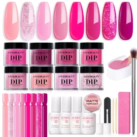 AZUREBEAUTY 매트 코트가 포함된 AZUREBEAUTY 딥 파우더 네일 스타터 키트 핫 핑크 글리터 네온 여름 색상 8가지 [A1-Glacial Blue] AZUREBEAUTY Deep Powder Nail Starter Kit with Matte Coat Hot Pink Glitter Neon Summer Colors 8 Types [A1-Glacial Blue]