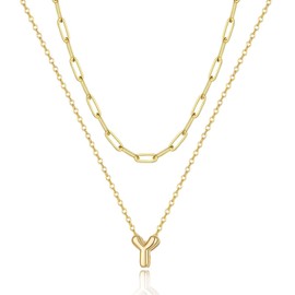 Layered Initial Necklaces for Women 14K Gold Plated Bubble A-Z Pendent Dainty Cute Choker Name Necklaces Stackable Small Initial Jewelry Gifts for Women Trendy, Medium, Brass, No Gemstone