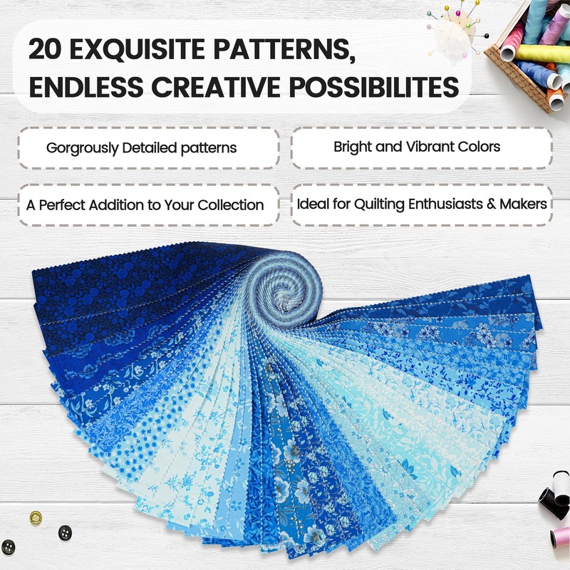 Craftido-18 Options-100% Cotton Jelly Roll Fabric Precut Strips for Quilting,