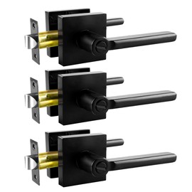 KAMOTA Privacy Door Levers, 3 Pack Matte Black Door Handles, Interior Keyless Door Lock, Left and Right Hand Reversible Doorknob, for Bed and Bathroom