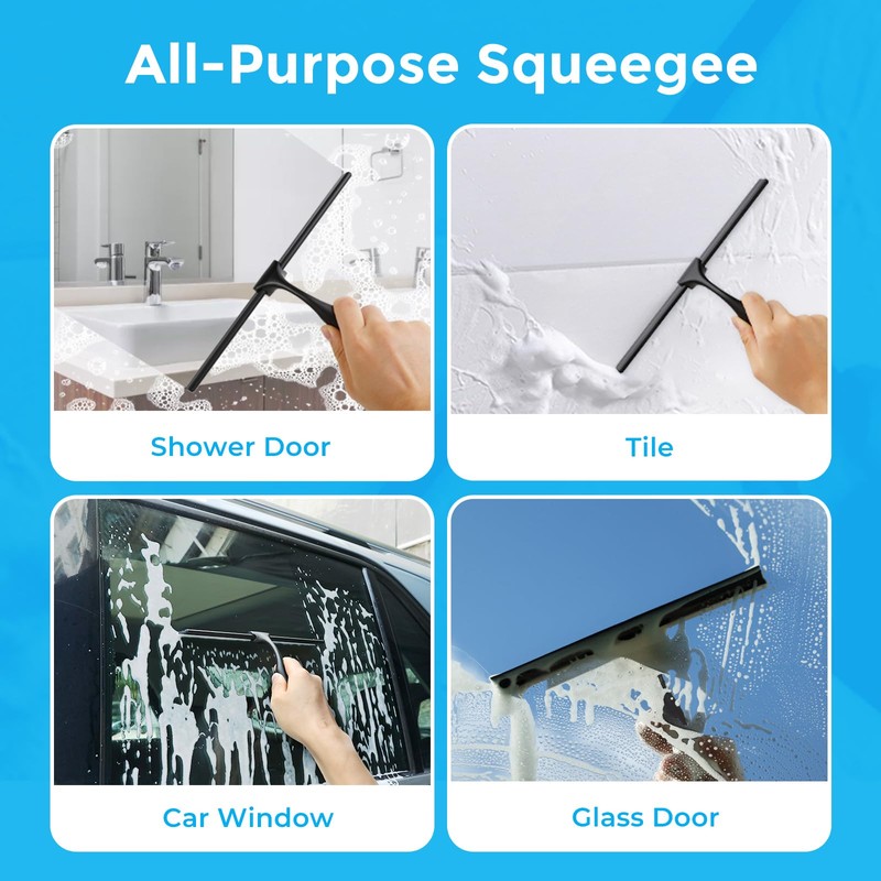 Quntis 10-Inch Matte Black Shower Squeegee for Glass Doors –
