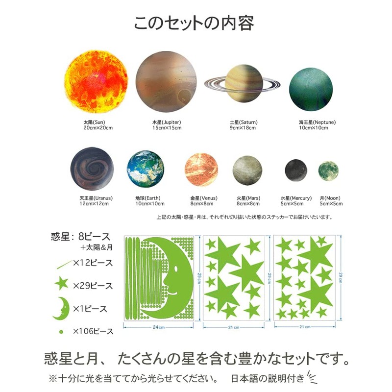 Glow in the Dark Sticker, Planet, Earth, Universe, Solar System,