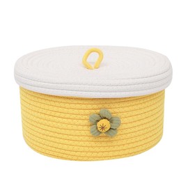 Nvanvmm 1 Pcs Small Cotton Rope Basket with Lid Round Woven Baskets Decorative Storage Baskets for Organizing Easy to Use Yellow