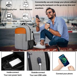 EZUOLA Travel Laptop Backpack, Business Work Bag Water Resistant 17 in Laptop Backpack Bag for Men Women with USB Charging Port Anti Theft Computer Bag, Grey