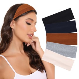 Kajeer 5 Stück Stirnband Damen Elastische Baumwolle Stirnbänder Sport Anti-Rutsch Haarband Weich Mehrfarbig Haarbänder für Yoga Fitness Laufen (Einfarbig, Einheitsgröße)