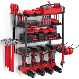 MAVIKS Heavy Duty Drill Holder & Power Tool Organizer Wall Mount, Metal Cordless Tool Organizer for Cordless Drill, Accessory Holder Rack Suitable for Workshop Garage (4 Tier 4 Drill Holder)