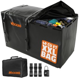 Mockins XXL 40 CuFt Hitch Cargo Carrier Bag Waterproof & All-Weather Set | 70"x30"x33" Abrasion-Resistant Vinyl Cargo Bag for Hitch Carrier | Vehicle Soft-Shell Carriers w/Straps, Lock, & Carry Bag
