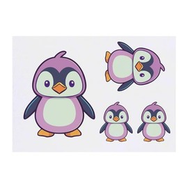 4 x 'Cute Penguin Kawaii Style' Temporary Tattoos - Water Resistant, Skin-Safe, Non-Toxic Transfers, Mixed Sizes (TO00070090)