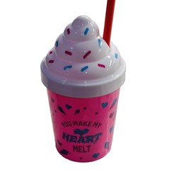 Greenbrier Valentines Day 10” Desert  Plastics Cup W/Lid /Straw-You Make My Heart Melt