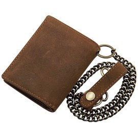 myledershop Real Buffalo Full Leather Vertical Biker Wallet / Purse / Wallet / Purse / Wallet with Metal Chain with Skull Motif or without Motif with RFID & NFC Protection, brown, Modern