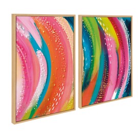 Kate and Laurel Sylvie Bright Abstract Left and Right Framed Canvas Wall Art Set by Jessi Raulet of Ettavee, 2 Piece 23x33 Natural, Colorful Abstract Brushstroke Art for Wall