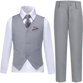 Boy Suits Dress Clothes Vest and Pants Formal Suit Set Light Gray Suits for Boys Back to School Outfit Size 10