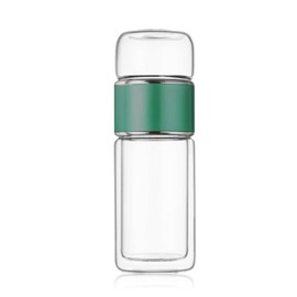 Tea Infuser Bottle, 420ml/14oz Double Layer Stainless Steel Leakage Proof Glass Water Bottle Travel Water Separation Tea Bottle Mug Cup for Office Travel Home Tea Cup Glass Tumbler (green)