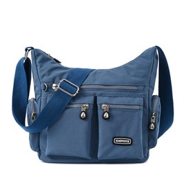 NOTAG Women's Shoulder Bag Lightweight Multiple Pockets Handbag Waterproof Nylon Women's Sporty Shoulder Bag, blue, Retro