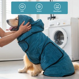 Avont Dog Bathrobe - Super Absorbent Pet Drying Towel Bath Robes After Bath Shower Swim Wet Walk for Puppies -Blue(S)