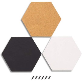 Juvale 3 Pack Hexagon Cork Board Tiles with Push Pins - Adhesive Cork Bulletin Board Hexagonal Tiles for Walls (7.9 Inch)