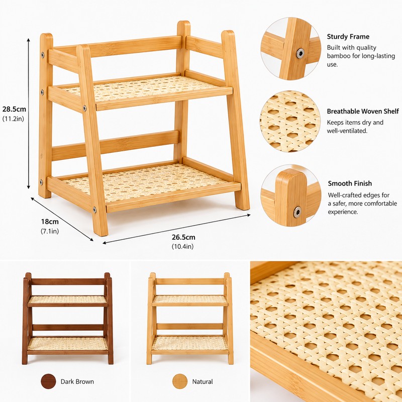 2-Tier Bamboo Countertop Organizer for Kitchen and Bathroom Storage –