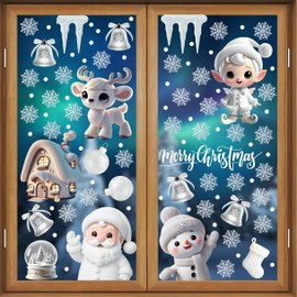 WALPLUS Christmas Window Clings Decorations Double-Sided Reusable Peel and Stick Removable for Glass Living Room Nursery Room Home Office Winter Wonderland 215 Pieces