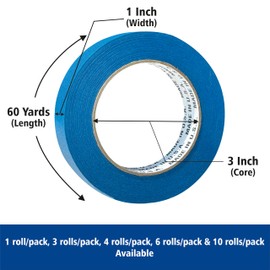 Blue Masking Tape Painter's Tape Painting Tape,Anti UV,No Residue,Home and Office,Outdoor and Indoor 2 inch x 60 Yard (1" x 60 Yards - 3 Rolls Per Pack)