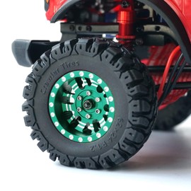 OGRC 1.0 Plus (1.2 Inches) Beadlock Wheels 7mm Negative Offset Wheel Rims Super Soft Sticky Tires for TRX4M SCX24 FCX24 AX24 1/24 1/18 RC Crawler Car - 62 * 24mm (Dark Green)