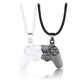 COLORFUL BLING 1 Pair Game Controller Matching Couple Pendant Necklaces Set Game Pad Friendship BFF Best Friends for Him and Her Street Hiphop Jewelry-Black Silver