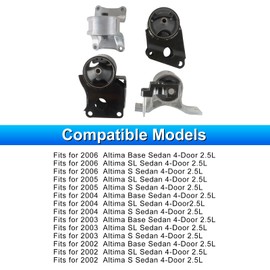 ZumuraAuto Set of 4 Transmission Engine Motor Mount, Compatible with 2002-2006 Altima 2.5L Engine Motor Trans Mount Replace# A7340 A7341 A7342 A7343