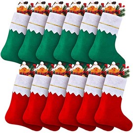Skylety Christmas Felt Stockings Red and Green Christmas Tree Hanging Ornaments for Family Christmas Holiday Decorations DIY Craft Large Christmas Kids Stocking Bags (12, 14.96 x 9.84 Inch)