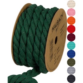 Halbach Seidenbänder Cordoncino di cotone riciclato, larghezza 10 mm/lunghezza 4 metri, filato di cotone sostenibile per macramè, corda naturale per fai da te, colore: verde scuro